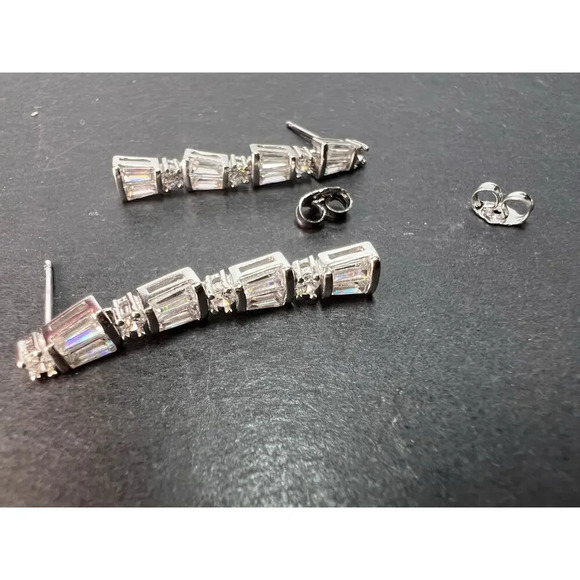CZ sterling silver long dangle earrings - Picture 6 of 9